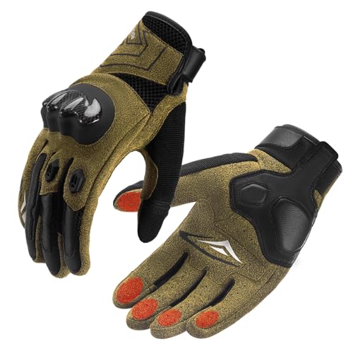 ROCKBROS Motorcycle Gloves for Men Women, Full Finger Motorbike Gloves Touchscreen, Motorcycle Gear with Hard Carbon Fiber Shell for Motorcross Racing Dirt Bike ATV UTV MTB Cycling, Brown