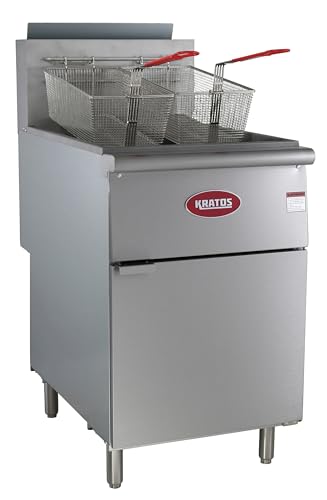 Kratos Commercial Gas Floor Deep Fryer (Gas) - 70-100 lb. Oil Capacity, 5 Heating Tubes, 150,000 BTU, Stainless Steel with 2 Fryer Baskets (29Y-012-NAT)