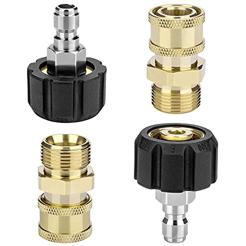 Pressure Washer Adapter Set, 2 Pair M22 (M22-14MM) 1/4'' Quick Connect, Pressure Washer Quick Connect, it's fitting 1/4inch nozzle or spray gun, Washer Hose, not fit 3/8inch, 5000 PSI…