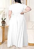 Womens Plus Size Two Piece Dress Outfits Sexy Short Sleeve Tie Up Wrap Empire Crop Top Beach Skirts Set-White