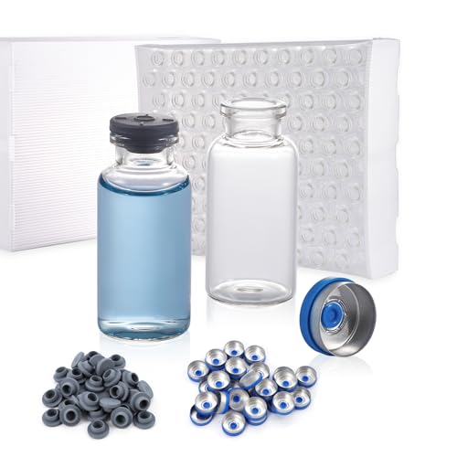 creahub 100 Pack 20ml Glass Vials, Clear Glass Headspace Vials with Plastic-Aluminum Flip Off Caps and Rubber Stoppers, 20mm Transparent Flat Bottom Lab Vial
