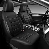 CAR PASS Leather Seat Covers Full Set Universal Water Resistant 3D Foam Back Support, Luxury Comfort Automotive 5 Seat Covers All Season Fit for SUV,Sedan,Van, Airbag Compatible Elegance(Pure Black)