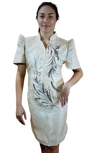 Handmade Kapamilya Modern Barong Dress with Black Feather and Butterfly Sleeves - Order US Size (Medium)