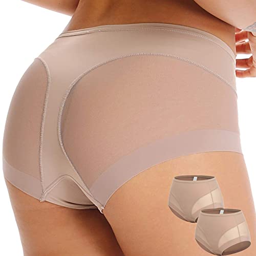 WOWENY 2 Packs Tummy Control Panties for Women Seamless Butt Lifter Briefs Comfy Mid Rise Body Shaper Shapewear Sexy Underwear(Beige, X-Large)