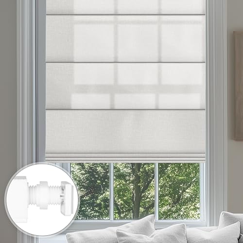 Sulugood No Drill Roman Shades for Windows No Tools Roman Shades, UV Protection, Thermal Insulation Roman Blinds, Easy to Install, Light Filtering-White Custom Size.
