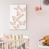 16 Pieces Feather 3D Butterfly Wall Decals Gold Glitter Butterfly Decor Stickers for Room Offices Bedroom Bathroom Living Room Decor(Light Pink)