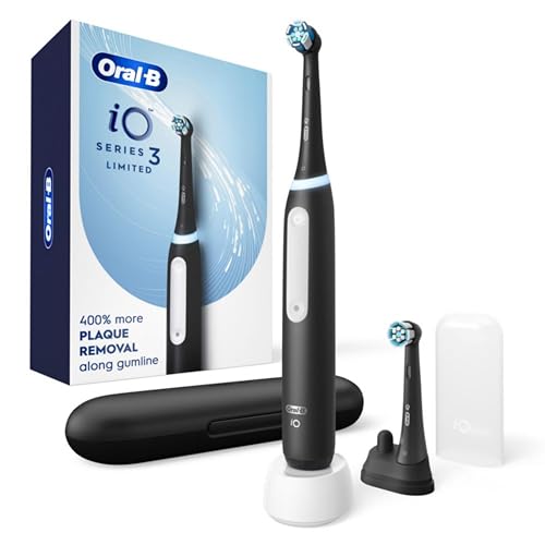 Oral-B iO Deep Clean Rechargeable Electric Powered Toothbrush, Black with iO Series 3 Limited, 2 Brush Heads and Travel Case - Pressure Sensor to Protect Gums - 3 Cleaning Settings - 2 Minute Timer