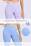 Sunzel Flare Leggings, Crossover Yoga Pants with Tummy Control, High Waisted and Wide Leg, No Front Seam Periwinkle Large 30" Inseam