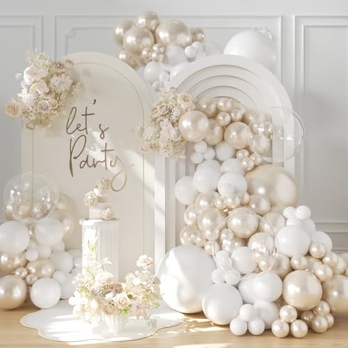 Pearl White Balloon Arch Kit 101Pcs Double Stuffed Pearl Balloons Garland Arch Kit Including Pearl White Clear Balloons for Wedding Bridal Shower Engagement Baby Shower Birthday Party Decorations