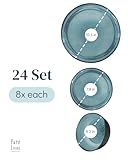 24 Piece Dinnerware Sets for 8 - Modern Style Stoneware Dinnerware Set - Scratch Resistant, Dishwasher Safe Plates and Bowls Sets Ceramic, Dish Set, Bowl and Plate Set - Black and Petrol Blue…