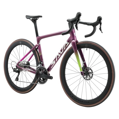 SAVADECK Carbon Road Bike,Lightweight Full Carbon Racing Bicycle with 105 R7120 24S Shift Groupset and Hydraulic Oil Disc Brake Bike (Emerald Purple, 54cm)