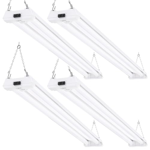 Sunco Motion Sensor 4ft LED Shop Light, Garage Lights Ceiling LED Plug in Fixtures, 40W, 5000K Daylight, Frosted, Motion Activated, Linkable Suspension Mount, ETL 4 Pack