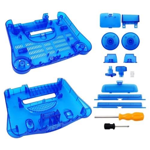 Hzxkqmil Replacement Housing Shell for N64 Retro Video Game Console, Translucent Case Accessories with Screwdrivers for N64 Game Console, Transparent Blue