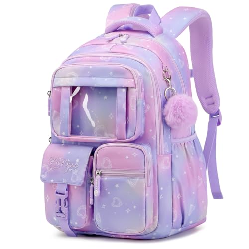 PIG PIG GIRL Kids Backpack for Girls - Middle School & Elementary School - Kawaii Ita Backpack - Purple