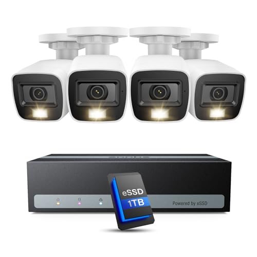 ANNKE Security Camera System, 3K Lite 5-in-1 H.265+ 8CH eDVR with 1TB eSSD and (4) 1080p (2MP) Weatherproof Surveillance Wired Cams, AI Human/Vehicle Detection, Smart Color Night Vision, Email Alert