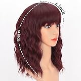 AISI HAIR Curly Bob Wig with Bangs Short Wavy Wine Red Color Wigs for Women Bob Style Synthetic Heat Resistant Bob Wigs