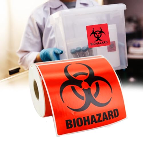 Biohazard Danger Safety Warning Label - 4"x 4" Waterproof Self Adhesive Decal Sign Sticker, High TEMP Resistance, Long Lasting 250 Pcs/Roll)