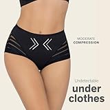 Leonisa Invisible High Waisted Tummy Control Stripe Lace Underwear - Shapewear Panties for Women Black