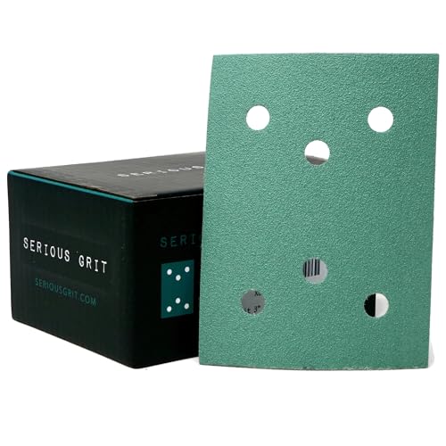 Serious Grit - 3" x 4" 6-Hole 120 Grit Sanding Sheets - Fits Surfprep, Uneeda Ekasand, Mirka DEOS 343 - Heavy-Duty Hook & Loop Film Abrasive Pads - Sandpaper for 3x4 Sheet Sanders - 50 Pack Box