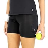 SAVALINO Women's Under Shorts- Compression Shorts for Gym & Workout Clothing, Tennis Shorts with Ball Pockets, Small, Black