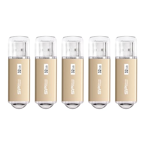 Silicon Power 5 Pack 32GB USB 3.0/3.1 Gen1 USB Flash Drive Blaze B02 (Champagne Gold)