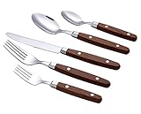 ANNOVA Silverware Set 20 Pieces Stainless Steel Cutlery Color Handle Rivet/Retro Flatware - Dinner Knife, Dinner Fork, Salad Fork, Dinner Spoon, Dessert Spoon Set of 4 (Walnut/Wooden Effect)