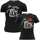 Matching Shirts Set for Couples Him and Her Mr and Mrs Husband Wife T-Shirts Black White Colors Classic Fit Outfits L/M