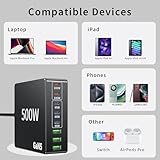 USB C Charger 500W Fast GAN Charger Block 8 Multi Port Charging Station Hub Brick Dual PD 100W Laptop Charger for DELL HP MacBook Pro/Air/All iPad iPhone 16 15/14/13/Pro Max/Samsung Galaxy Note