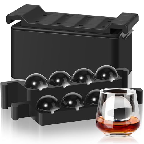 Mooues Clear Ice Ball Maker Mold, 8 Large Whiskey Ice Cubes Mold, 2 Inch Round Silicone Ice Molds for Cocktails, Idea Gifts for Dad Boyfriend Boss Men who Have Everything