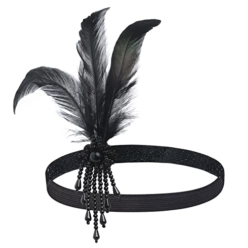 BABEYOND 1920s Flapper Headpiece Roaring 20s Feather Headband Roaring 20s Gatsby Hair Accessories (Black)