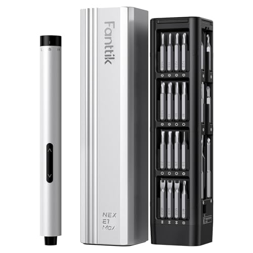 Fanttik E1 Max 3.7V Electric Screwdriver, Mini Precision Screwdriver Set, 50 Magnetic Bits, Magnetic Storage, 5/32‘’Hex, Repair Tool Kit for Electronics Phone Camera Laptop Watch (Silver)