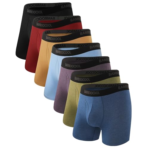 BAMBOO COOL Mens Underwear Comfy Boxer Briefs Breathable Anti-Chafing Underwear with Fly 7 Pack