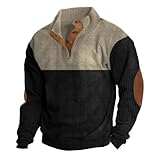 Button Down Shirt Men, Sueter para Hombres 3/4 Zip Pullover Mens Henley Loose Trendy Stand Collar Button Neck Long Sleeve Mens Sweatshirts Long Sleeve Golf Sweatshirts for Men(A Black,Large)