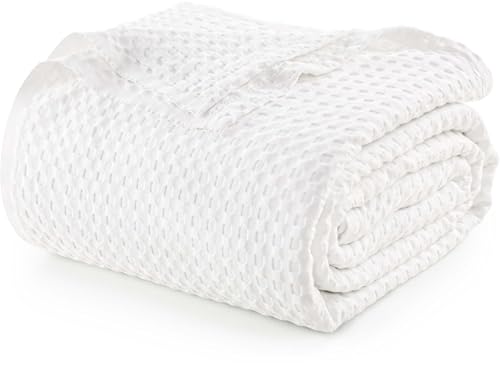 Utopia Bedding White 100% Cotton Waffle Blanket 300 GSM [Twin - 90x72 Inch] Soft Lightweight Breathable Bed Blanket for All Season