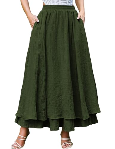 Women's Maxi Skirt with Pockets Flowy Long Boho Renaissance Skirts Army Green L