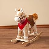 Fox Valley Traders Animated Rocking Horse with Sounds, Plush Ride-On Pony with Wooden Base