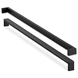 Cauldham Solid Stainless Steel Cabinet Hardware Square Pull Matte Black (20-1/8" Hole Centers) - 2 Pack