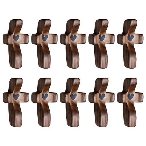 Yookin Cross My Heart/Encouragement Gift Wood Comfort Stress Relief Cross for Clutching, Clinging and Praying Religious Gift(Black 10pcs)