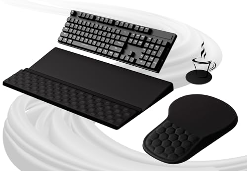Ospelelf Ergonomic Mouse Pad and Keyboard Stand Wrist Rest Set, Memory Foam Comfort, Pain Relief for Typing, Office Desk Accessories, Black