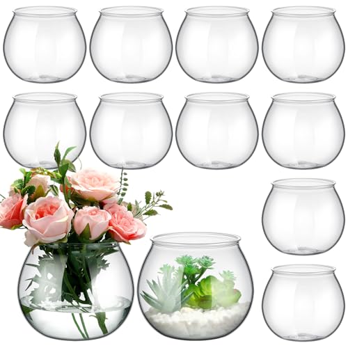 FoldTier 12 Pcs Plastic Fish Bowls for Centerpieces 27 oz Clear Fish Bowl for Drinks Unbreakable Heavy Duty Round Vase for Table Centerpieces Wedding Event Home Decor