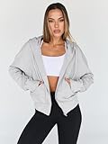 Trendy Queen Hoodies for Women Full Zip Up Cropped Sweatshirts Jackets Casual Comfy Gym Tops Fall Outfits Winter Clothes 2024 Grey S