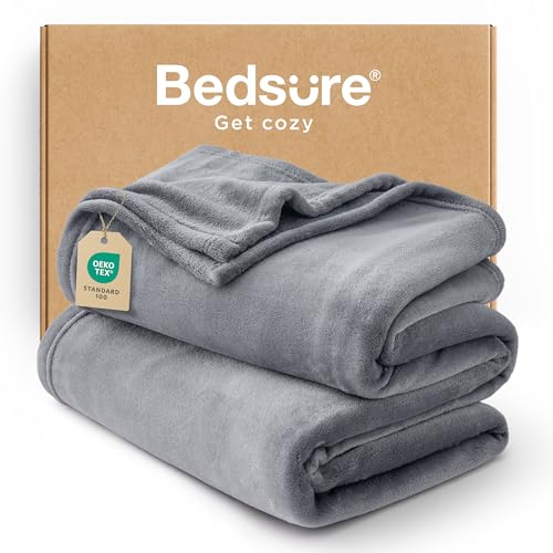 Bedsure Fleece Throw XL Blanket for Couch - 300GSM Soft Lightweight Plush Cozy Blankets for Travel, Grey, 50x70 inches