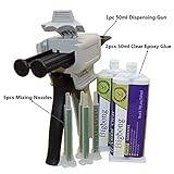 Bigbong 1:1 Dispensing Gun Manual Applicator Adhesive Dispenser & 5pcs Static Mixing Nozzles Mixed Tips & 2pcs 50ml Epoxy Adhesives Glue 2-Part Quik Cure Epoxy Glue for Stone Metal Tile Wood Marble