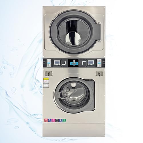 Yokoma 1PH Commercial Coin Operated Washer Dryer Double-Layer Washing and Drying Integrated Machine Commercial Coin-Operated Laundry Washer and Dryer 12kg Dry Clothes Capacity, AC220V Single-Phase