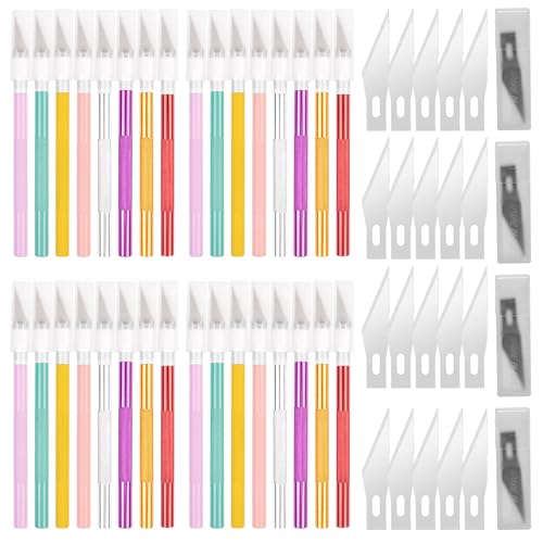 ZAKHSE Exacto Knife Set, 16 Pack Hobby Knife with 40 Pieces Blades, Exacto Knives with Safety Caps, Metal Engraving Scalpel Knife Kit, Precision Cutting Sharp Blade Cutter for Art Crafting-5.51"