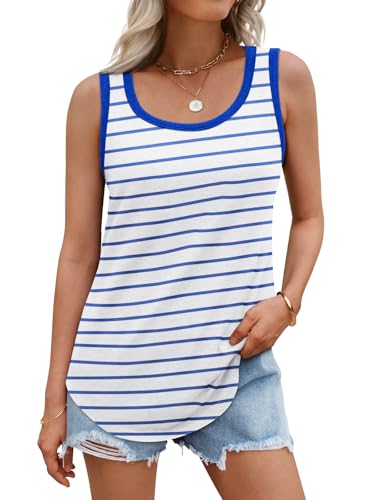 AUTOMET Womens Loose Fit Casual Flowy Tank Tops Square Neck Trendy Sleeveless Summer Tops Clothes Outfits 2025 Striped Blue XL