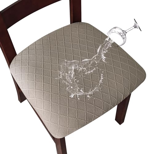 Genina Waterproof Seat Covers for Dining Room Chairs Covers Dining Chair Cover Kitchen Chair Covers (Taupe, 6 Pcs)