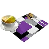 Placemats for Dining Table Set of 4, Abstract Art Patchwork Purple Black and Grey Kitchen Table Place Mats,Non-Slip Place Mats Washable Table Mats Set,13x19 in