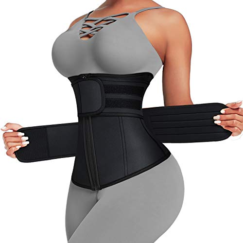 Lover-Beauty Waist Trainer for Women Plus Size Two Belts Neoprene Workout Corset Waist Trainer Cincher Trimmer Sauna Belt Zippe