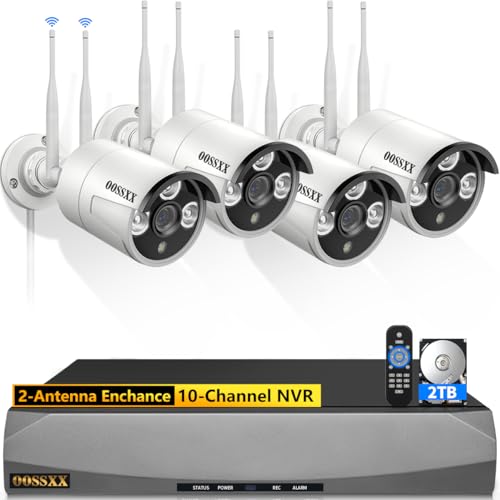 Dual Antennas for Wi-Fi Enhanced AI Human Detected 2K 3.0MP Wireless Security Camera System, Surveillance DVR Kits with 2TB Hard Drive, 4Pcs Outdoor WiFi Security Cameras, with Audio, Night Vision